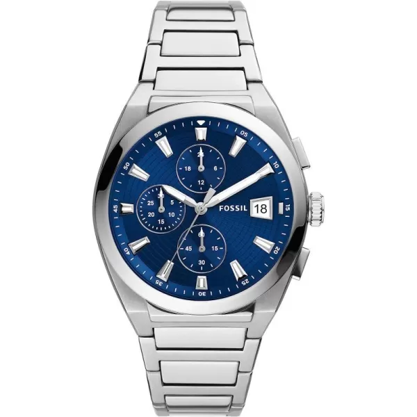 imageFossil Everett Mens Watch with Stainless Steel or Leather BandSilverBlue Chrono