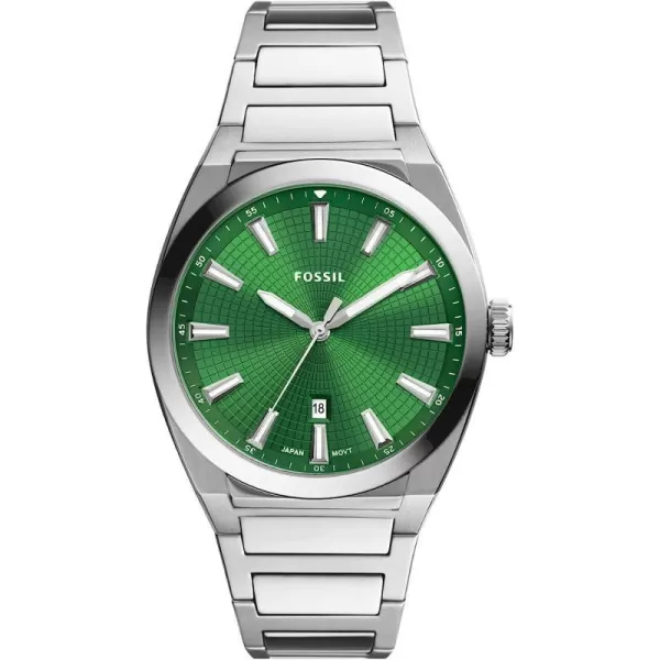 imageFossil Everett Mens Watch with Stainless Steel or Leather BandSilverGreen