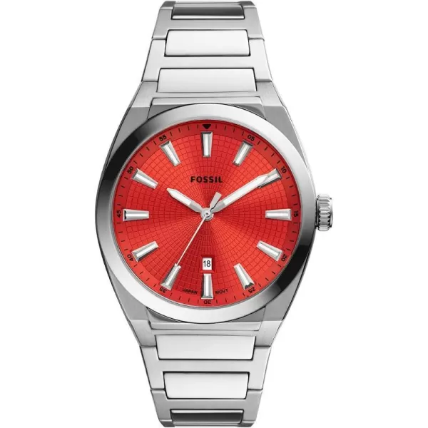 imageFossil Everett Mens Watch with Stainless Steel or Leather BandSilverRed