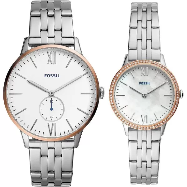 imageFossil His and Hers Watch Gift Set Mens and Womens Stainless Steel Watch SetSilver