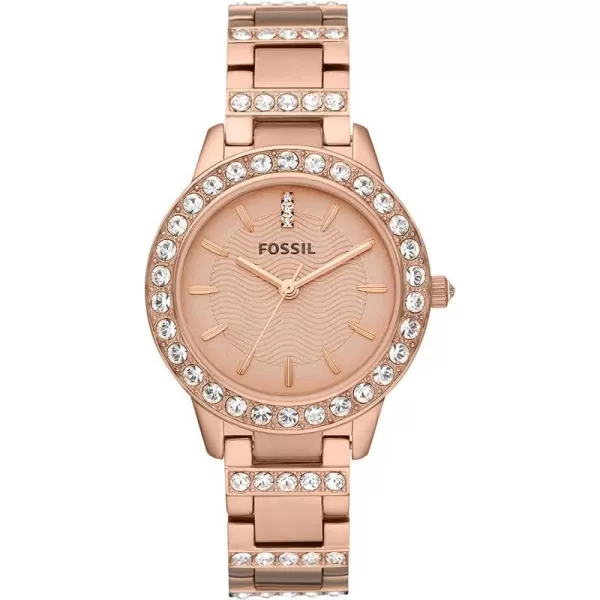 imageFossil Jesse Womens Watch with Crystal Accents and SelfAdjustable Stainless Steel Bracelet BandRose Gold