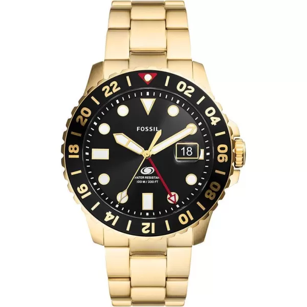 imageFossil Mens Blue Quartz Stainless Steel DiveInspired Casual WatchGoldBlack GMT