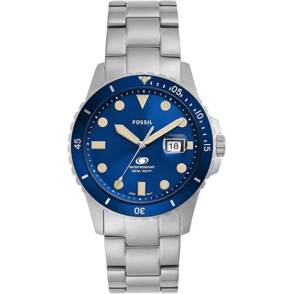 imageFossil Mens Blue Quartz Stainless Steel DiveInspired Casual WatchSilver with Blue Dial