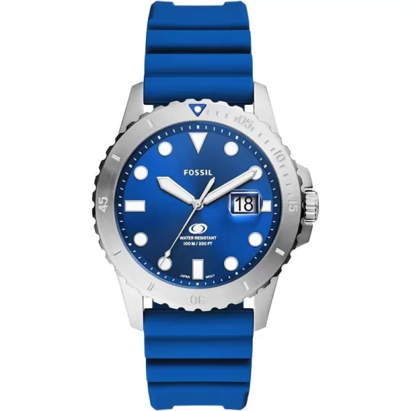 imageFossil Mens Blue Quartz Stainless Steel DiveInspired Casual WatchSilverBlue