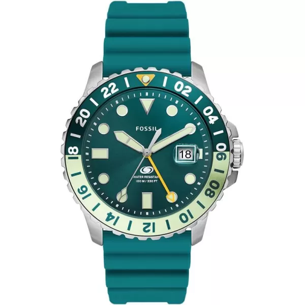 imageFossil Mens Blue Quartz Stainless Steel DiveInspired Casual WatchSilverOasis Green GMT