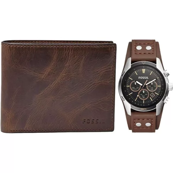 imageFossil Mens Coachman Stainless Steel and Leather Casual Cuff Quartz Watchbrown wallet  watch