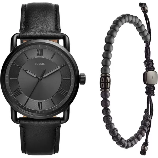 imageFossil Mens Copeland Stainless Steel and Leather Casual Quartz WatchBlack  Bracelet