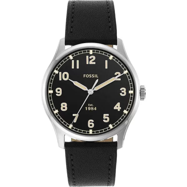 imageFossil Mens Dayliner Stainless Steel and Leather Slim Minimalist Quartz WatchSilverBlack