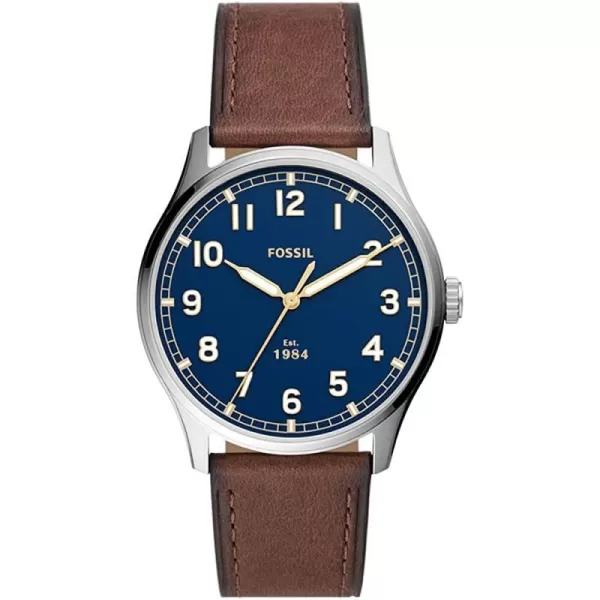 imageFossil Mens Dayliner Stainless Steel and Leather Slim Minimalist Quartz WatchSilverBrownBlue