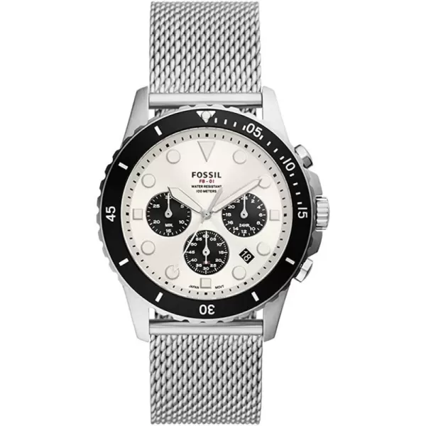 imageFossil Mens FB01 Stainless Steel DiveInspired Casual Quartz WatchSilver Mesh Chrono