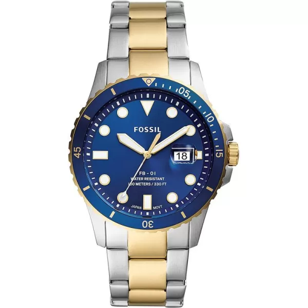 imageFossil Mens FB01 Stainless Steel DiveInspired Casual Quartz WatchSilverGoldBlue