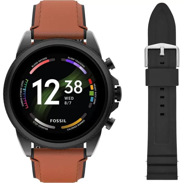 imageFossil Mens Gen 6 44mm Touchscreen Smart Watch with Alexa BuiltIn Fitness Tracker Sleep Tracker Heart Rate Monitor GPS Speaker Music Control Smartphone NotificationsBrown Leather  Black Silicone