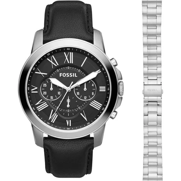 imageFossil Mens Grant Stainless Steel Quartz Chronograph WatchBlack  Silver Strap