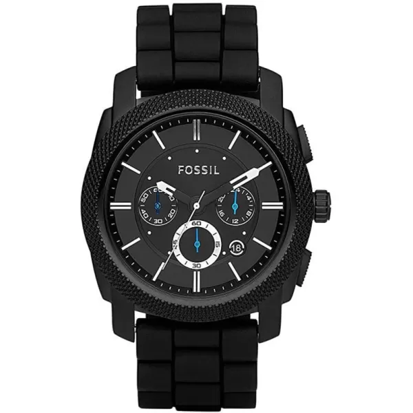 imageFossil Mens Machine Stainless Steel Case Quartz Chronograph WatchBlack Silicone Chrono