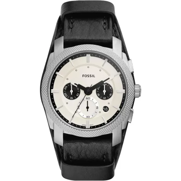 imageFossil Mens Machine Stainless Steel Case Quartz Chronograph WatchSilverBlack Cuff Chrono