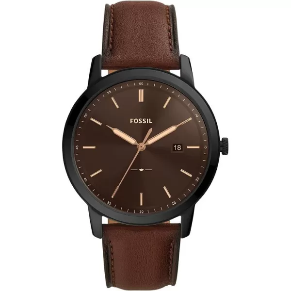 imageFossil Mens Minimalist Stainless Steel Slim Casual WatchBlackBrown Solar