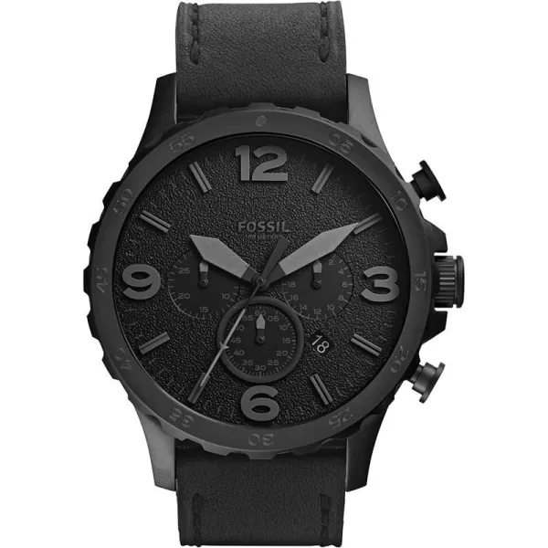 imageFossil Mens Nate Stainless Steel Quartz Chronograph WatchBlack Leather