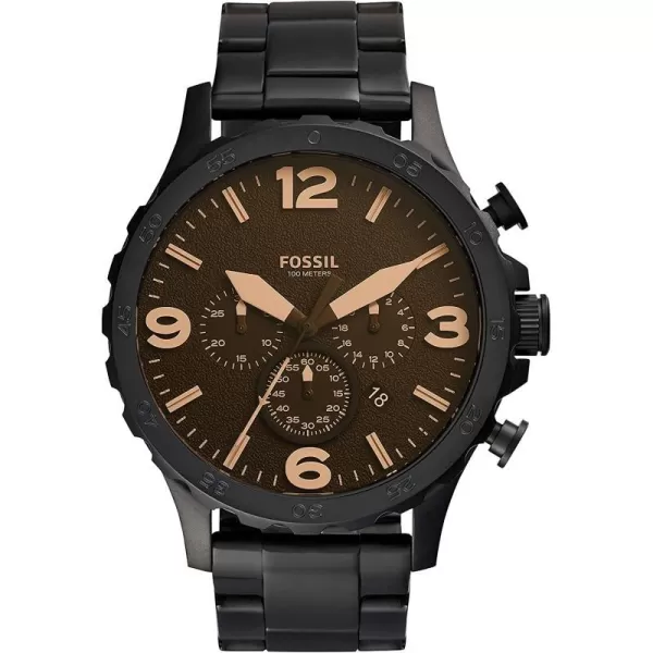 imageFossil Mens Nate Stainless Steel Quartz Chronograph WatchBlackBrown