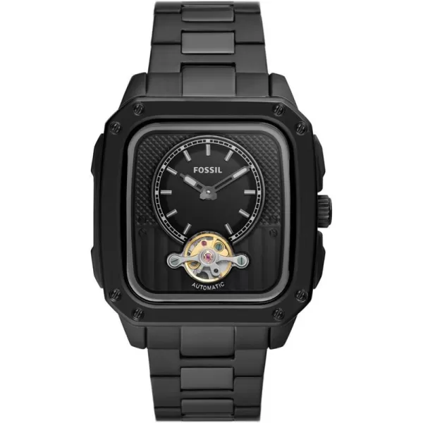 imageFossil Mens Quartz Inscription Stainless Steel Square WatchBlack Auto