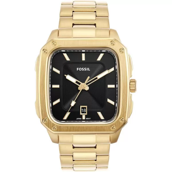 imageFossil Mens Quartz Inscription Stainless Steel Square WatchGold