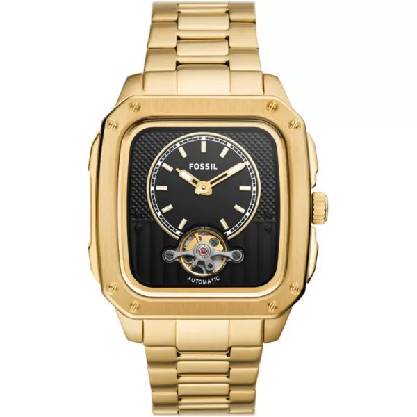 imageFossil Mens Quartz Inscription Stainless Steel Square WatchGold Auto