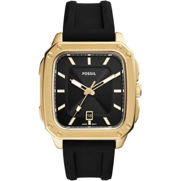 imageFossil Mens Quartz Inscription Stainless Steel Square WatchGoldBlack