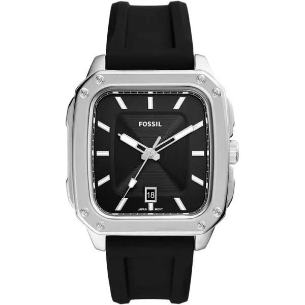 imageFossil Mens Quartz Inscription Stainless Steel Square WatchSilverBlack