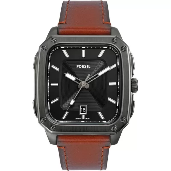 imageFossil Mens Quartz Inscription Stainless Steel Square WatchSmokeBrown