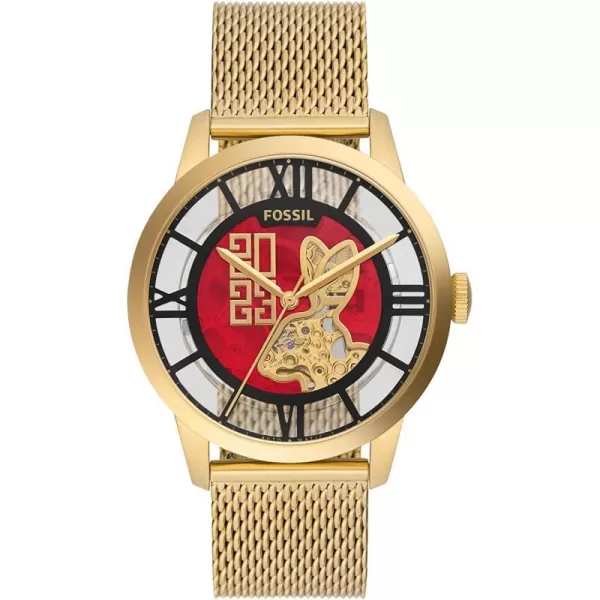 imageFossil Mens Townsman Stainless Steel Mechanical Automatic WatchGoldRed