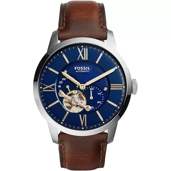 imageFossil Mens Townsman Stainless Steel Mechanical Automatic WatchSilverBlue Cognac