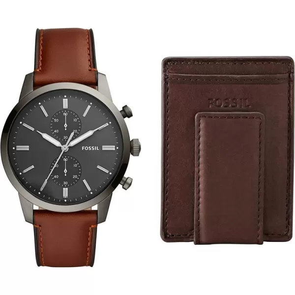 imageFossil Mens Townsman Stainless Steel and Leather Casual Quartz Chronograph WatchSmokeBrown  Card Case