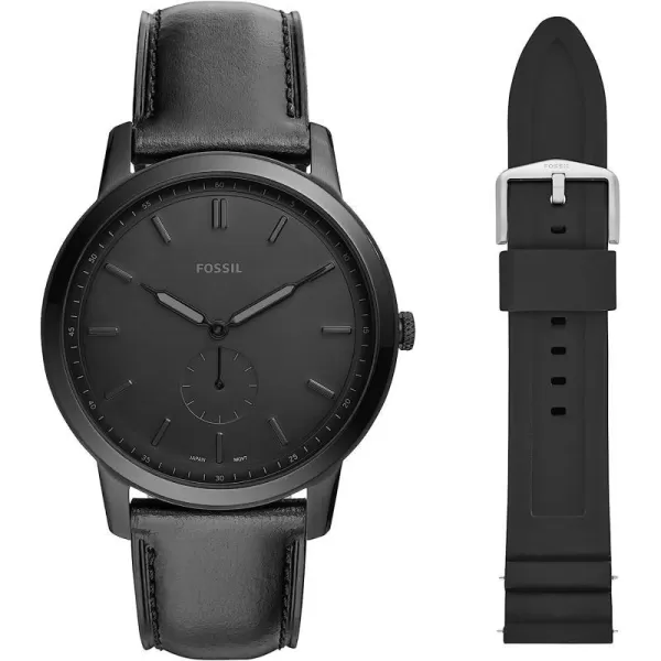 imageFossil Minimalist Mens Watch with Leather or Stainless Steel Band Chronograph or Analog Watch Display with Slim Case DesignBlack  Silicone Strap