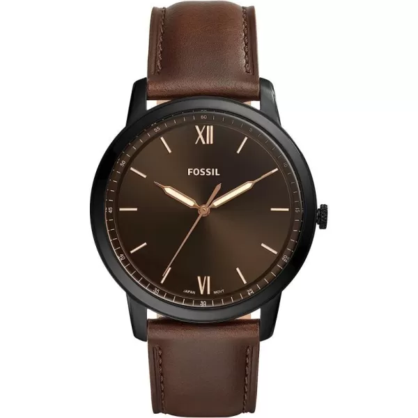 imageFossil Minimalist Mens Watch with Leather or Stainless Steel Band Chronograph or Analog Watch Display with Slim Case DesignBlack Dark Brown