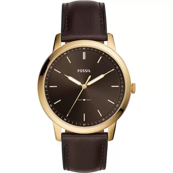 imageFossil Minimalist Mens Watch with Leather or Stainless Steel Band Chronograph or Analog Watch Display with Slim Case DesignGold Dark Brown