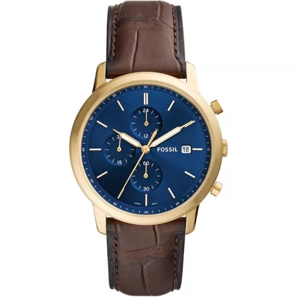 imageFossil Minimalist Mens Watch with Leather or Stainless Steel Band Chronograph or Analog Watch Display with Slim Case DesignGoldBrown Croco Chrono