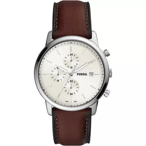 imageFossil Minimalist Mens Watch with Leather or Stainless Steel Band Chronograph or Analog Watch Display with Slim Case DesignSilver Brown Chrono