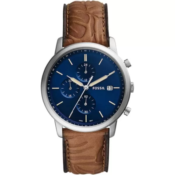 imageFossil Minimalist Mens Watch with Leather or Stainless Steel Band Chronograph or Analog Watch Display with Slim Case DesignSilverBlue Tan Chrono