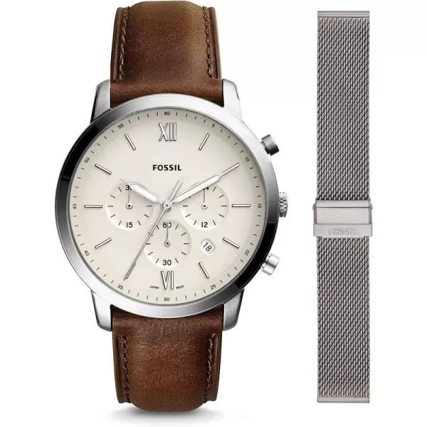 imageFossil Neutra Mens Chronograph Watch with Stainless Steel Bracelet or Genuine Leather BandBrown White  Metal Strap