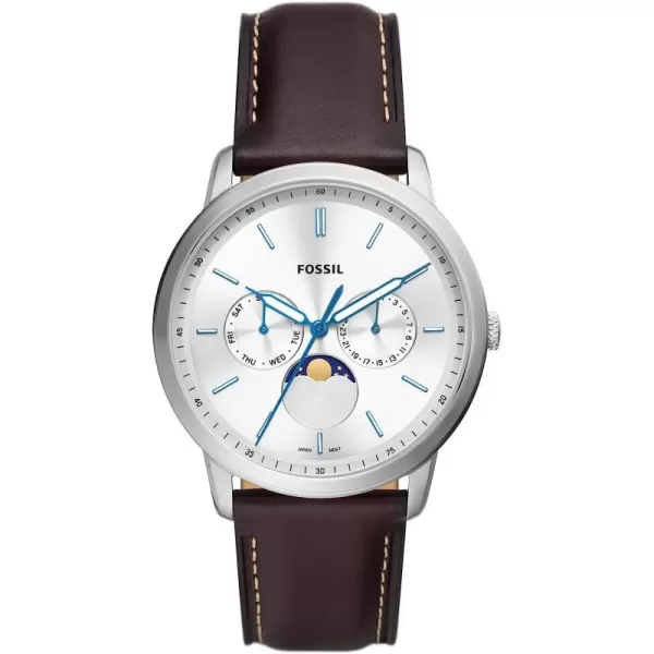 imageFossil Neutra Mens Chronograph Watch with Stainless Steel Bracelet or Genuine Leather BandSilver Brown Moonphase