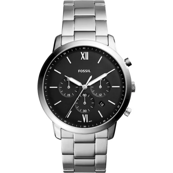 imageFossil Neutra Mens Chronograph Watch with Stainless Steel Bracelet or Genuine Leather BandSilverBlack Dial