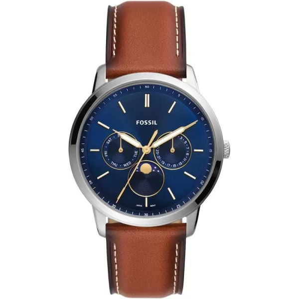 imageFossil Neutra Mens Chronograph Watch with Stainless Steel Bracelet or Genuine Leather BandSilverBlue Brown Moonphase