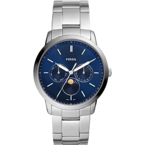 imageFossil Neutra Mens Chronograph Watch with Stainless Steel Bracelet or Genuine Leather BandSilverBlue Moonphase