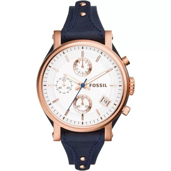 imageFossil Original Boyfriend Womens Watch with Chronograph Display and Genuine Leather Cuff BandRose Gold Blue