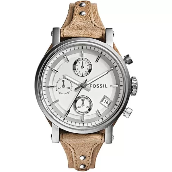 imageFossil Original Boyfriend Womens Watch with Chronograph Display and Genuine Leather Cuff BandSilver Tan