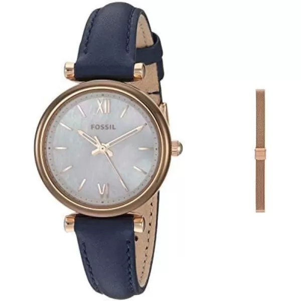 imageFossil Womens Carlie Mini Quartz Stainless Steel Dress WatchNavy  Rose Gold Mesh