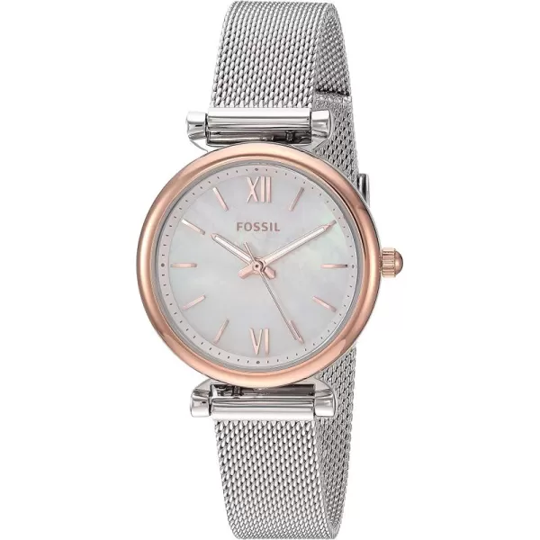 imageFossil Womens Carlie Mini Quartz Stainless Steel Dress WatchRose GoldSilver Mesh