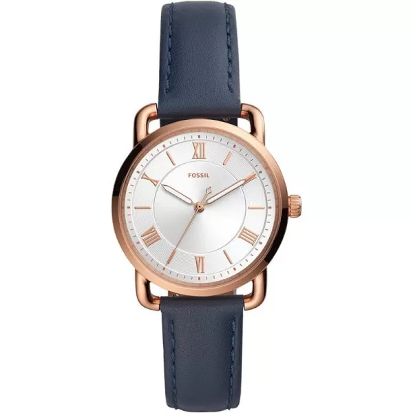 imageFossil Womens Copeland Stainless Steel and Leather Casual Quartz WatchRose Gold Blue