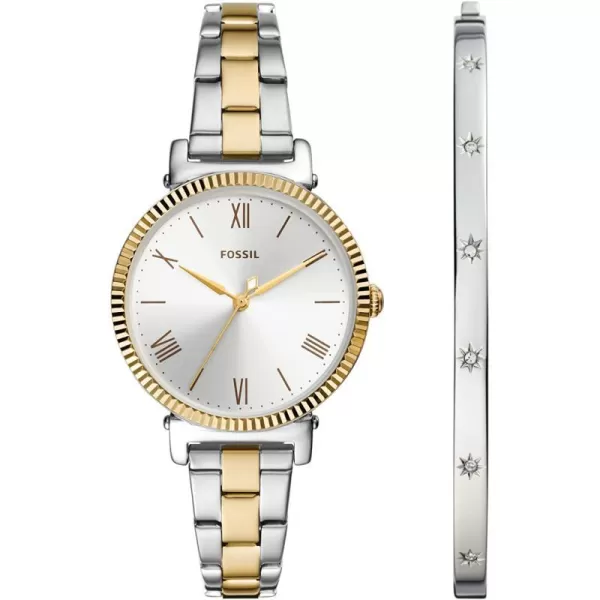 imageFossil Womens Daisy Stainless Steel Casual Quartz WatchGoldSilver Bracelet Gift Set