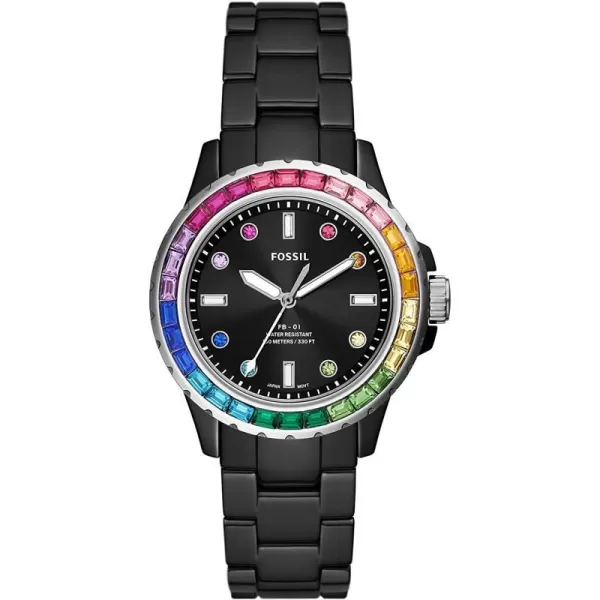 imageFossil Womens FB01 Stainless Steel DiveInspired Casual Quartz WatchBlack Rainbow