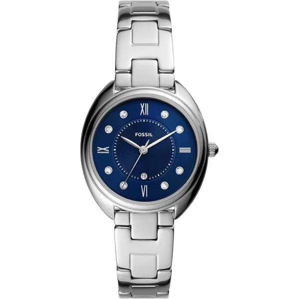 imageFossil Womens Gabby Stainless Steel CrystalAccented Quartz WatchSilverBlue